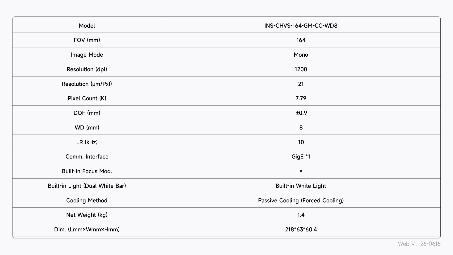 INS-CHVS-164-GM-CC-WD8 사양표