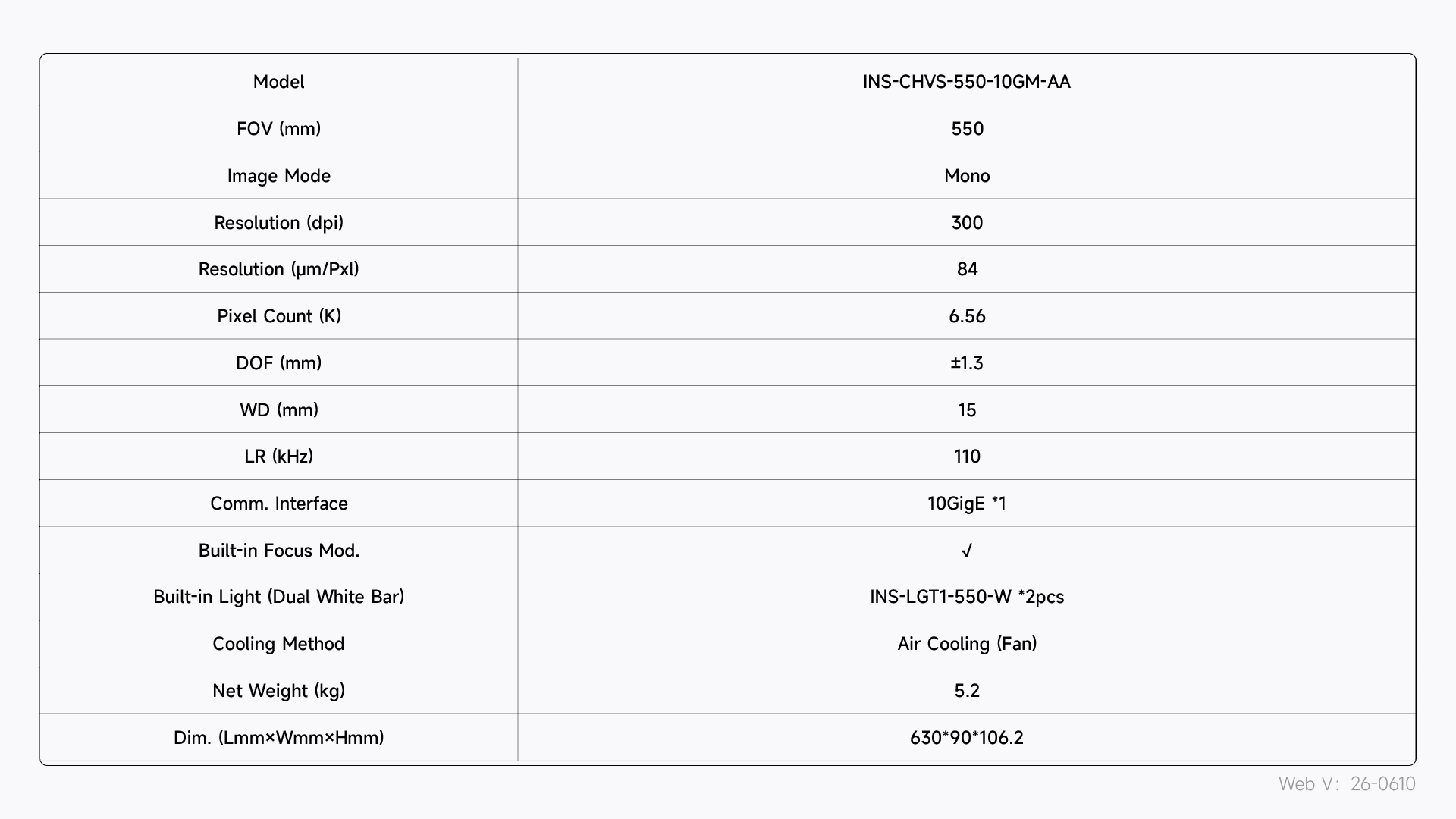 INS-CHVS-550-10GM-AA 사양표